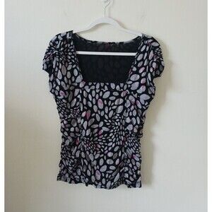 S.Oliver‎ Floral Blouse Top Polka Dot Sleeveless Ruched Pink Black14